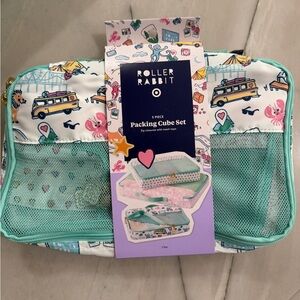 Roller Rabbit Mint & White Travel Packing Cube Set with Fun Print